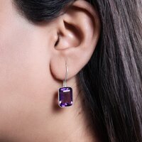 Silver Amethyst Drop Earrings for Women | Purple Gemstone Jewelry