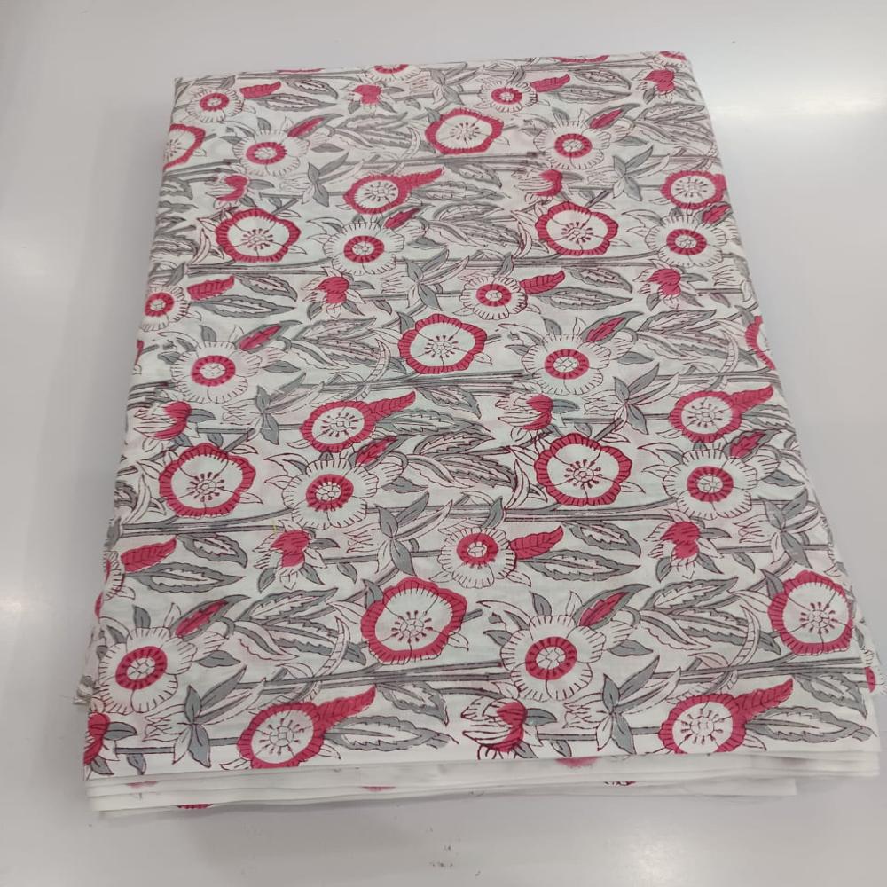 Hand Block Printed Fabric Sanganeri Print Cotton Cambric
