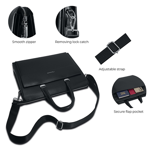 V1 Black Laptop Bag With Flap