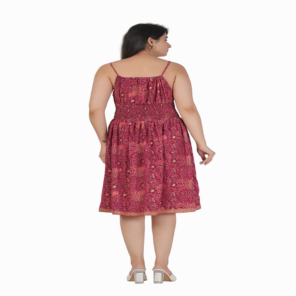 Maroon French Crepe Short Dress