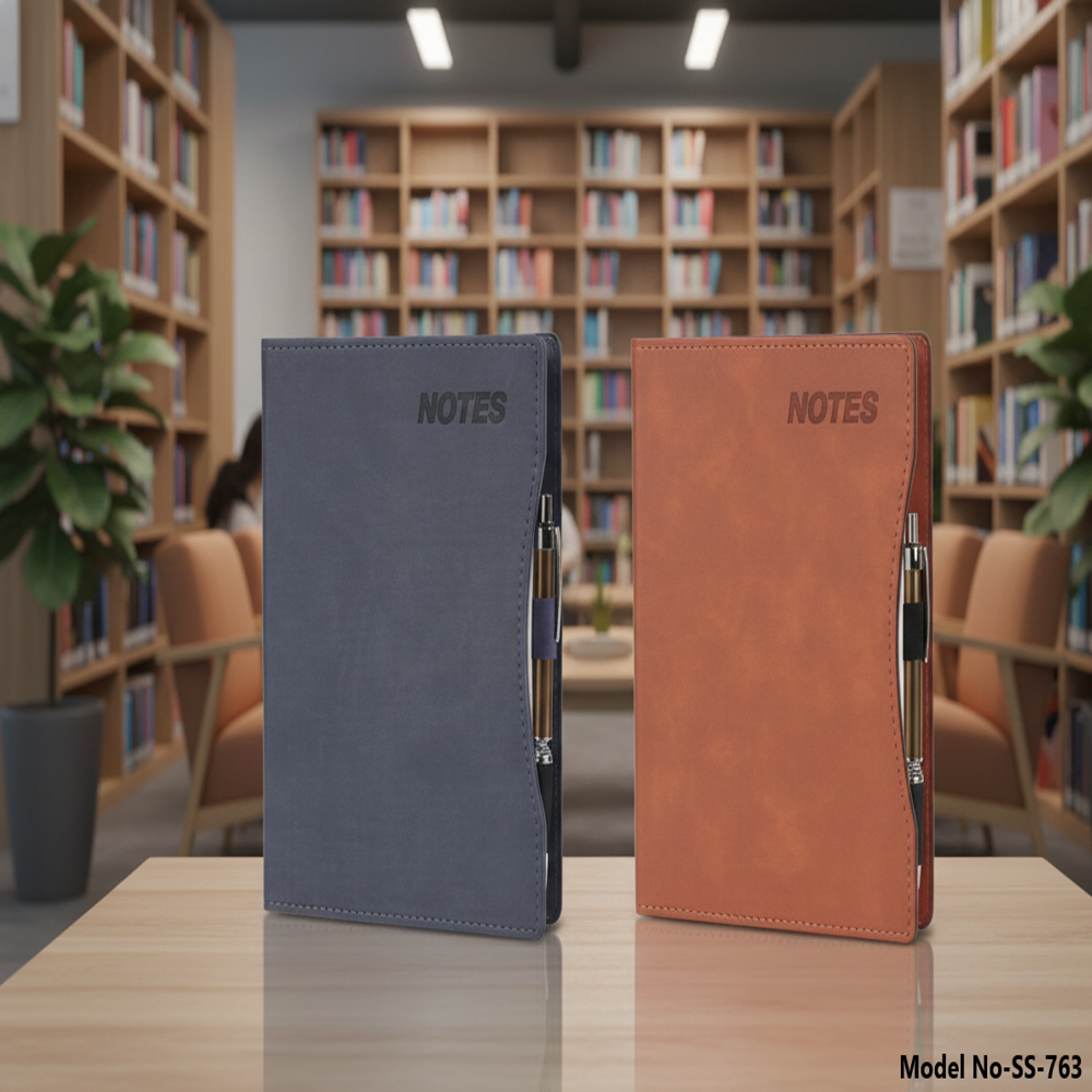 Premium Hardbound Leather Finish Notebook with Side Pen Holder (SS-763)