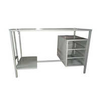 Single Light Office Table With Cpu Support And Keyboard - Laminated Wood & Powder Coated Steel, 4ft Wide Grey, Pull-out Tray, Lockable Drawer