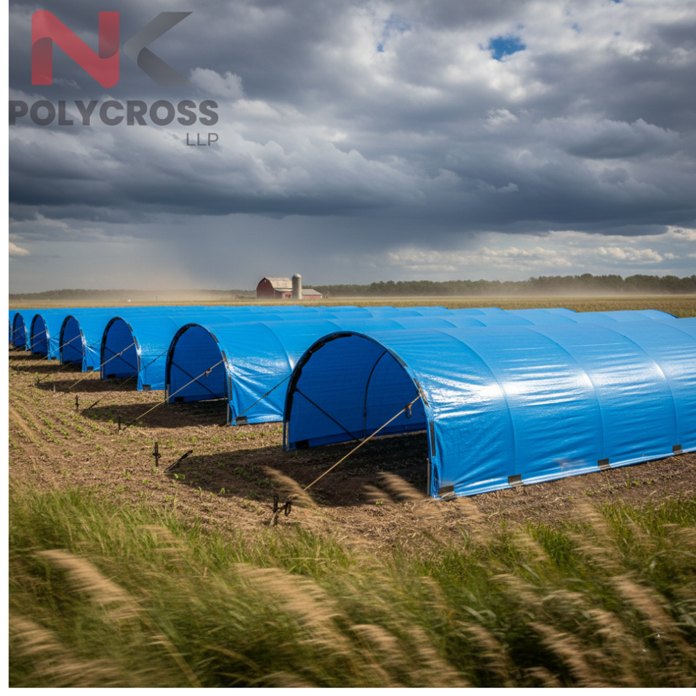 Crop Shelter Tarpaulin - Color: Blue/yellow