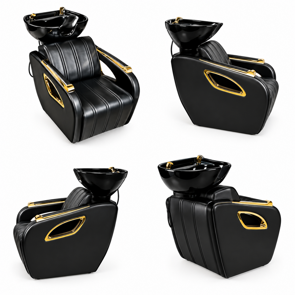 SCF 202 Hair Wash Chair - Fiberglass Basin, 122x66x90 cm, Black with Chrome Accents | Reclining Backrest, Synthetic Leather Upholstery, Powder-Coated Steel Frame