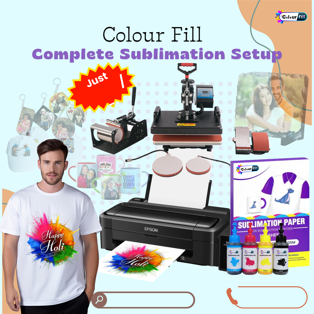 Complete Sublimation Setup Epson L130 + 5-in-1 Heat Press + Paper + Ink