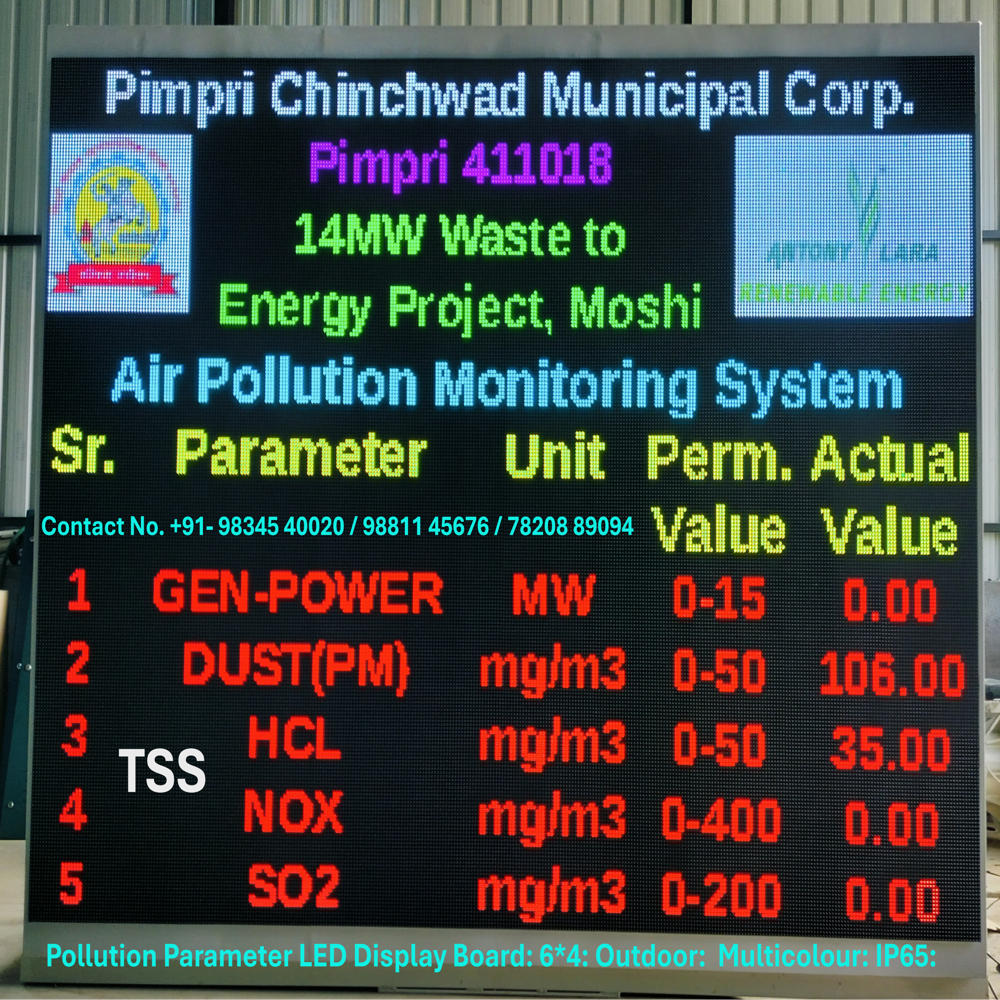 12 X 6 MultiColour Outdoor IP65 MPCB CPCB SPCB Pollution Parameter LED Display Board