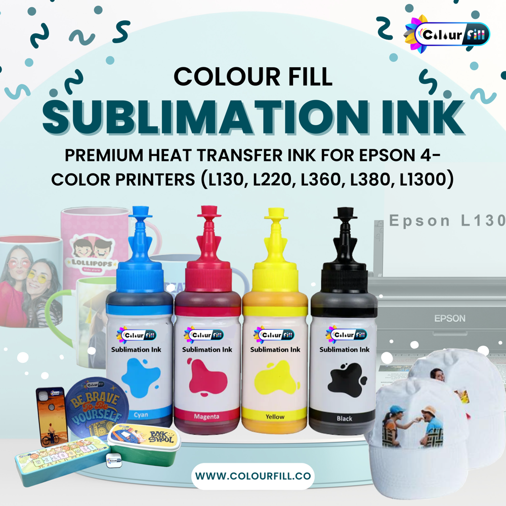  Sublimation Ink  Premium Heat Transfer Ink for Epson 4-Color Printers (L130, L220, L360, L380, L1300)