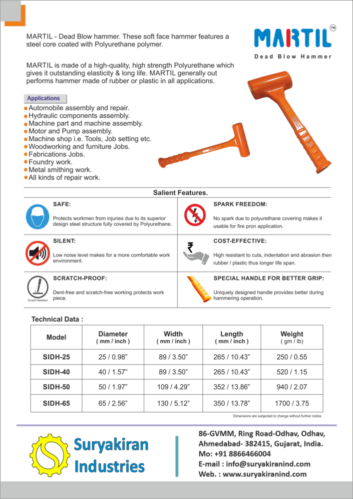 Polyurethane Mallets 50mm, 1kg, 2", 2lb - Color: Orange
