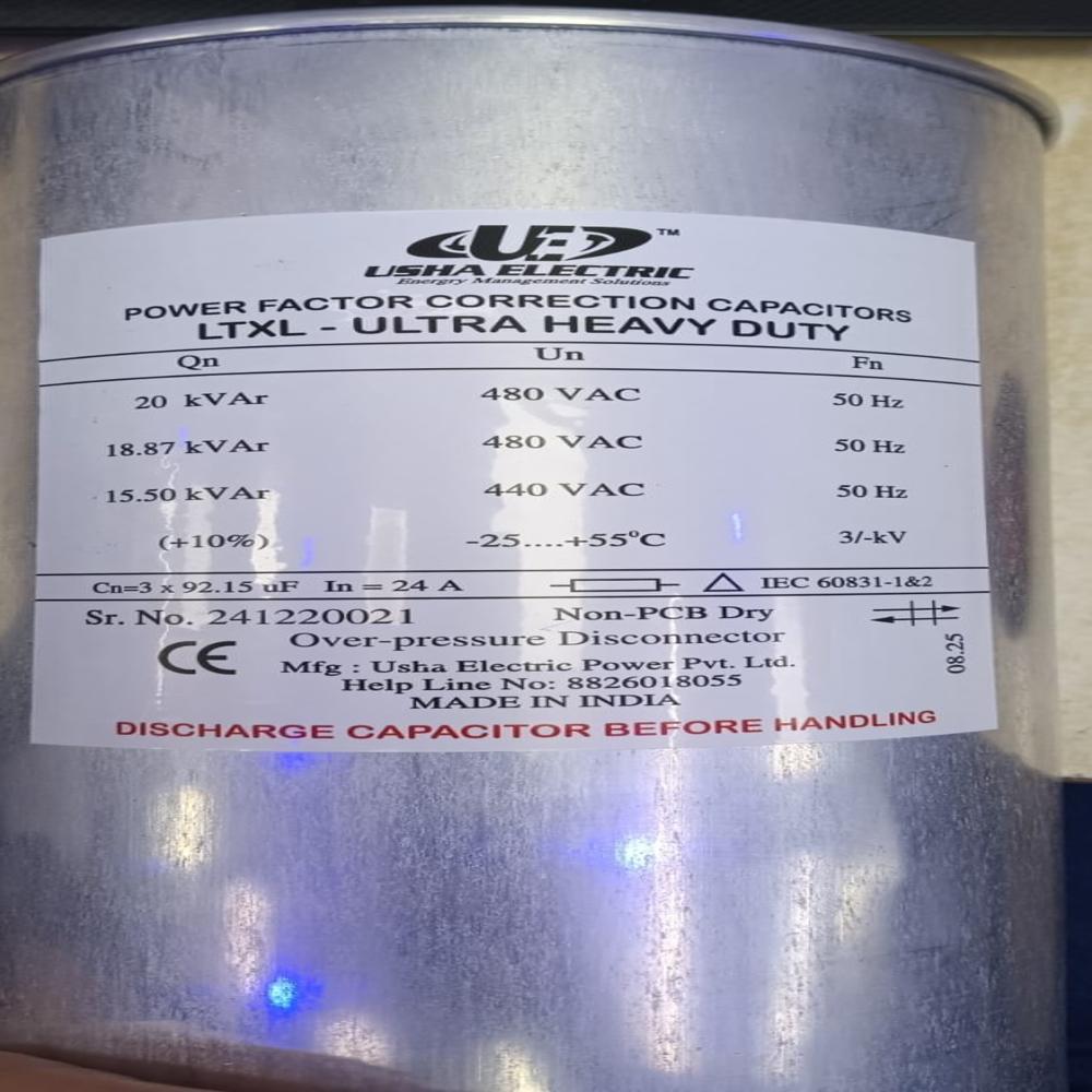 20 Kvar 480 Volt 3 Phase Ultra Heavy Duty Cylindrical Type Capacitor