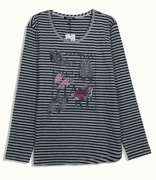 W13427 Olsen Ladies Long Sleeve Striped Top