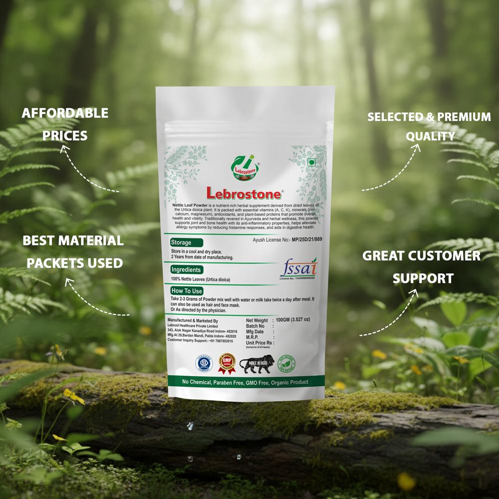 Lebrostone Nettle Leaves Powder | Rich in Nutrients | Supports Digestive, Hair & Skin Health |100g