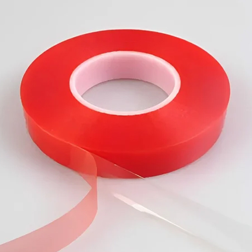Red Double Sided Polyester Tape - 40 Meter Length, 22 Millimeter Width | Durable Self-adhesive, Vibrant Red Color For Secure Packaging