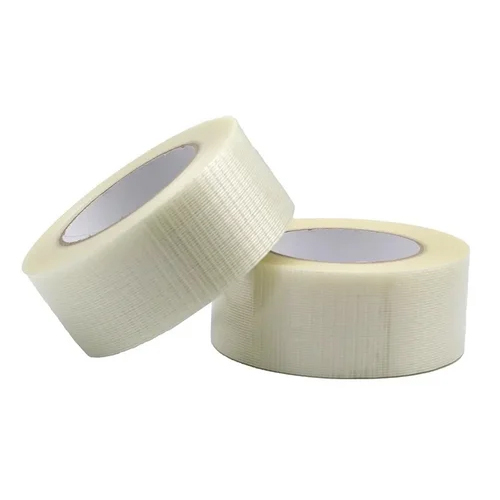 Cross Filament Tape - Filament Material, 40-60mm Width, 50m Length, White Color | Single-sided Self-adhesive For Industrial Use