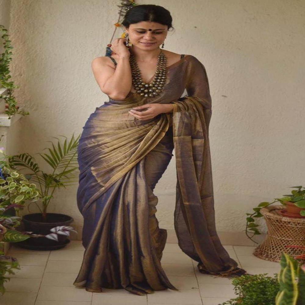 Pure Tissue Linen Saree - Color: Multicolor