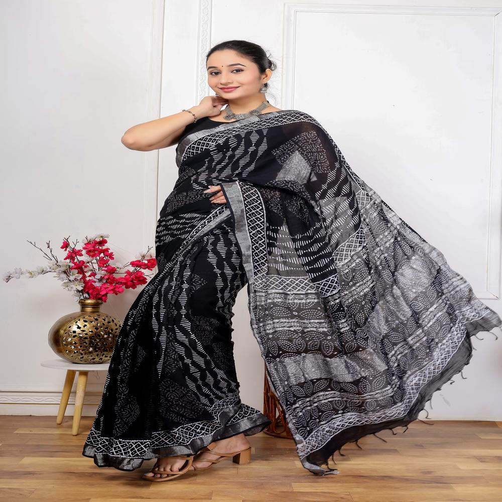 Red Color Plain Cotton Linen Sarees