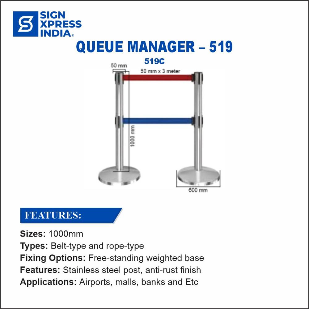 Queue Manager Double Belt - 519c - Color: Silver
