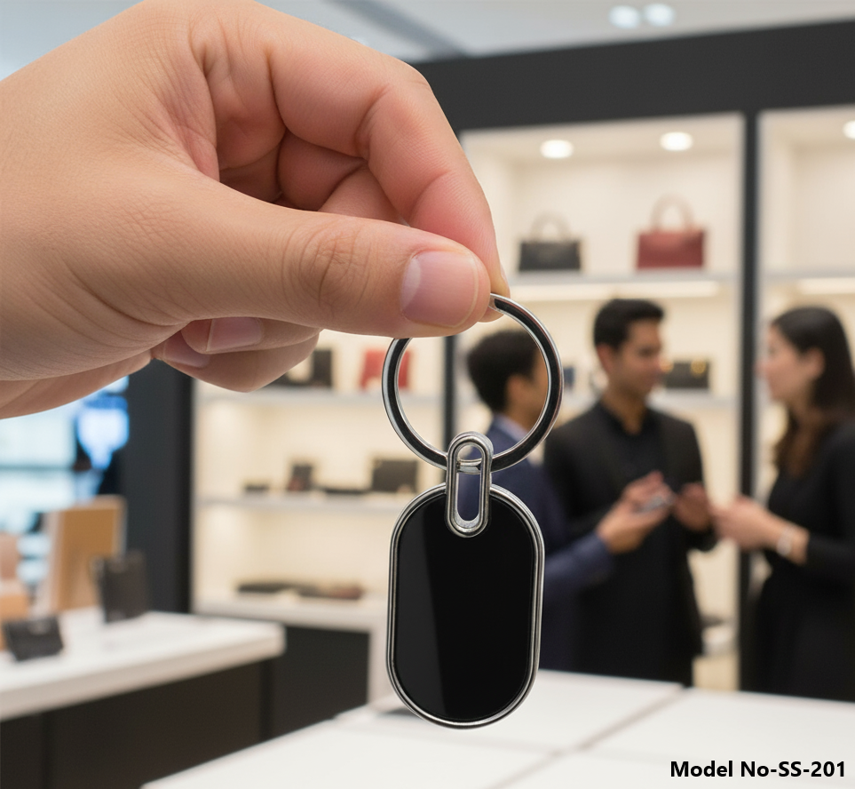 Premium Oval Metal Keychain with Glossy Black Inlay (SS-201)