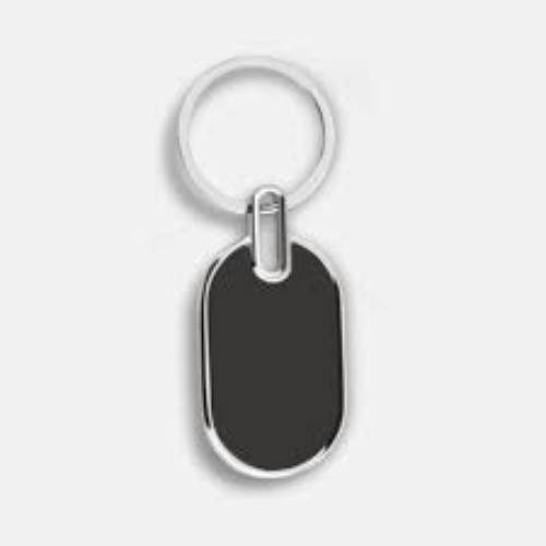 Premium Oval Metal Keychain with Glossy Black Inlay (SS-201)