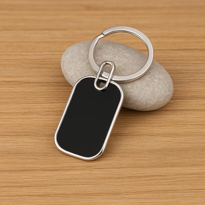 Premium Rectangular Metal Keychain with Glossy Black Inlay (SS-202)