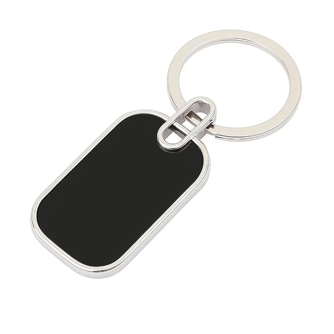 Premium Rectangular Metal Keychain with Glossy Black Inlay (SS-202)