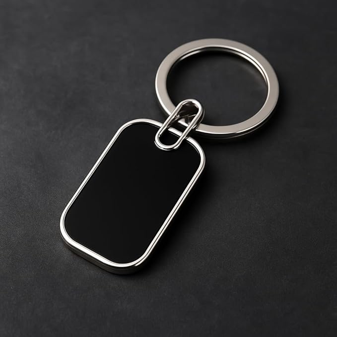 Premium Rectangular Metal Keychain with Glossy Black Inlay (SS-202)