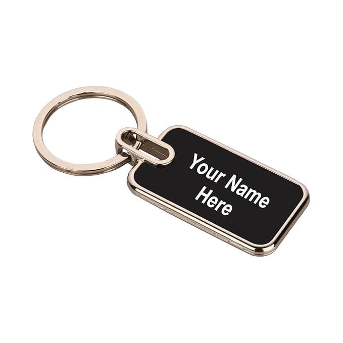 Premium Rectangular Metal Keychain with Glossy Black Inlay (SS-202)