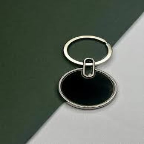 Premium Circular Metal Keychain with Glossy Black Inlay (SS-203)