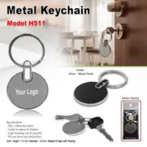 Premium Circular Metal Keychain with Glossy Black Inlay (SS-203)