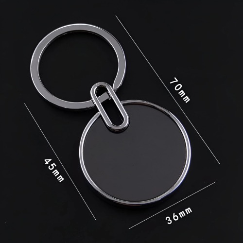 Premium Circular Metal Keychain with Glossy Black Inlay (SS-203)