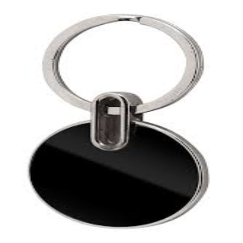 Premium Circular Metal Keychain with Glossy Black Inlay (SS-203)