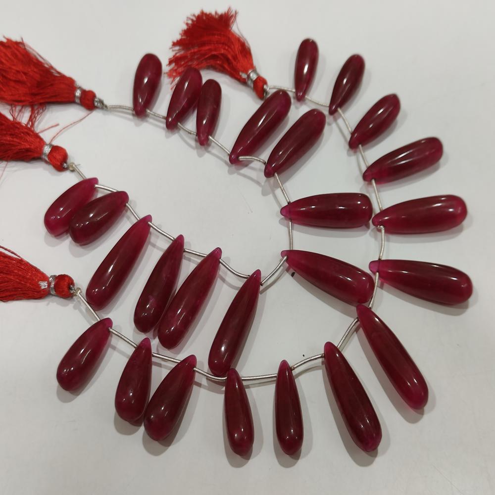Natural Ruby Teardrop Beads: Smooth Red Gemstone Strand, 8 Inches