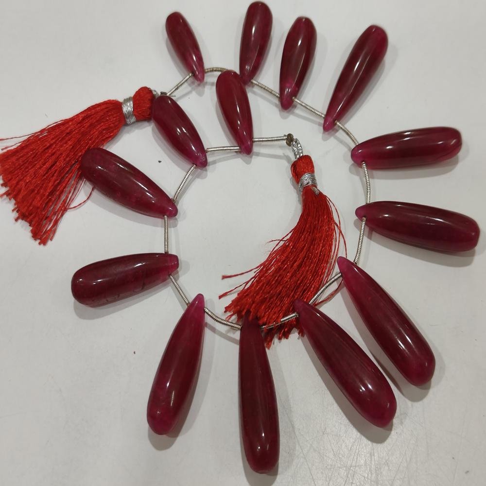 Natural Ruby Teardrop Beads: Smooth Red Gemstone Strand, 8 Inches