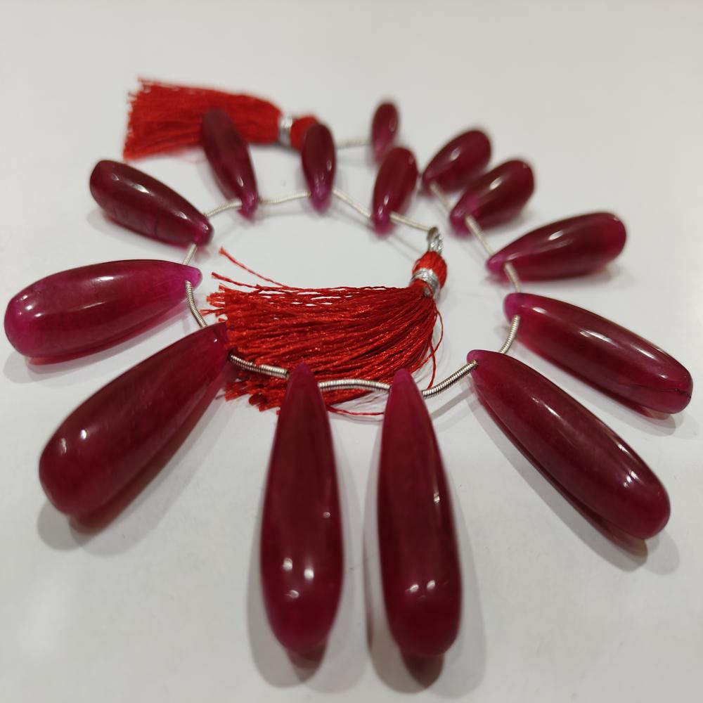Natural Ruby Teardrop Beads: Smooth Red Gemstone Strand, 8 Inches