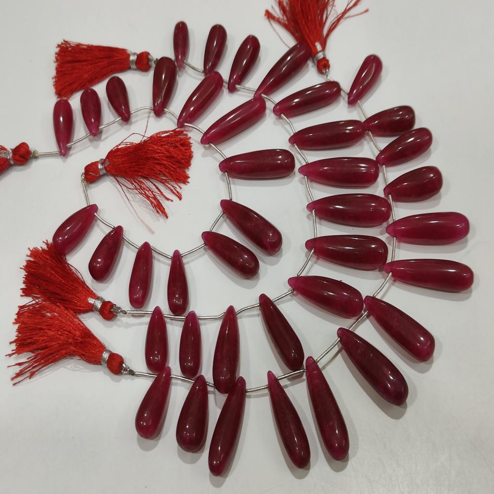 Natural Ruby Teardrop Beads: Smooth Red Gemstone Strand, 8 Inches