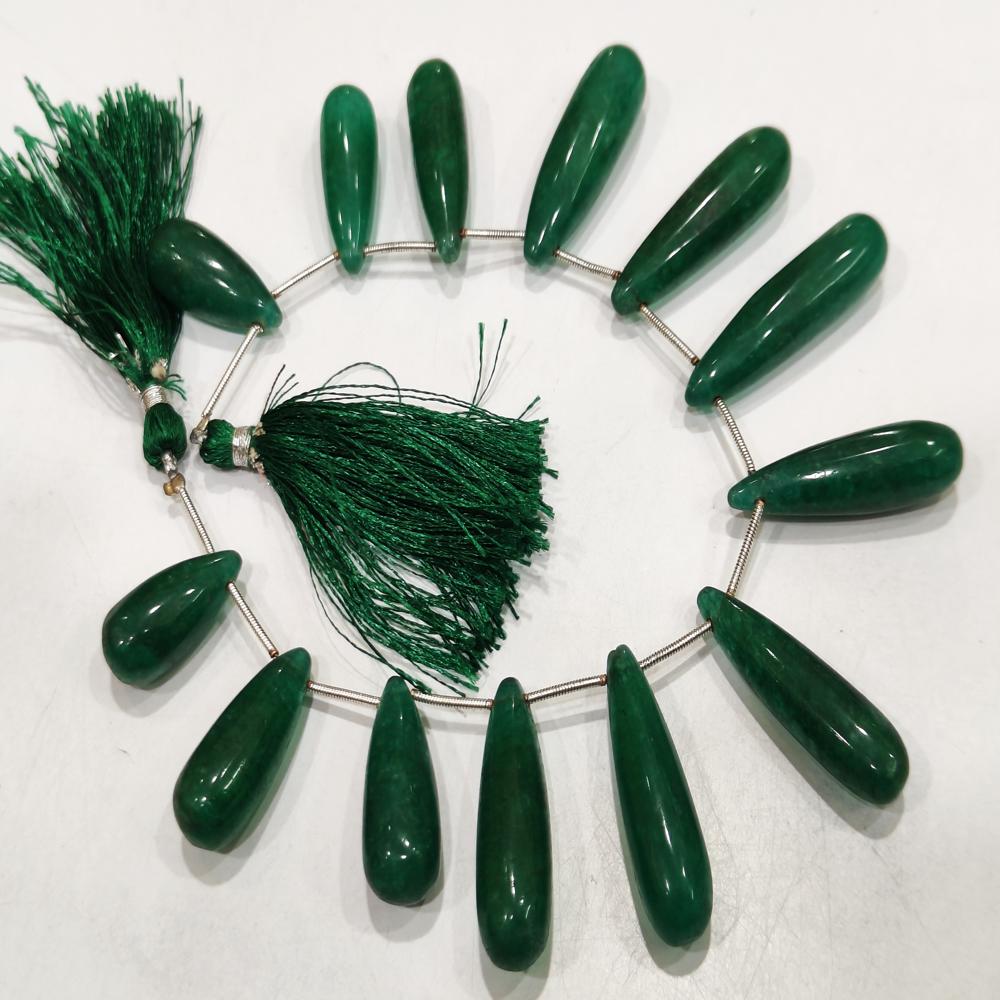 Natural Green Emerald Long Tear Drop Plain Smooth Size 1 to 1.5 inch Long Beads Strand 8 inches