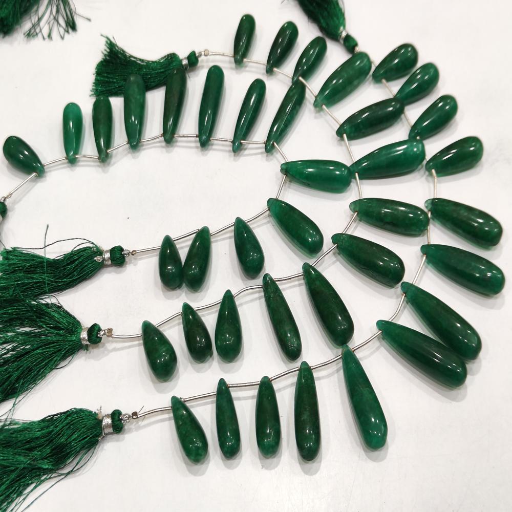 Natural Green Emerald Long Tear Drop Plain Smooth Size 1 to 1.5 inch Long Beads Strand 8 inches