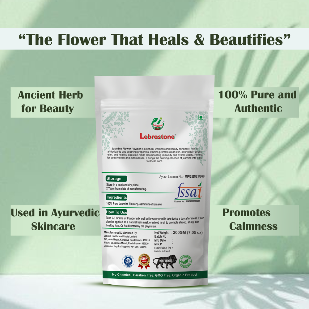 Lebrostone Jasmine Flowers Powder | Natural Herbal Powder for Skin Glow, Stress Relief, Calmness & Relaxation| 200g