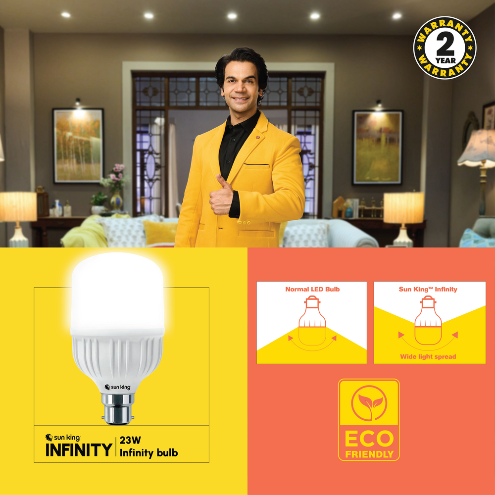 SUN KING Infinity Warranty Plus Hybrid Technology With Wider Coverage 23W LED White Bulb