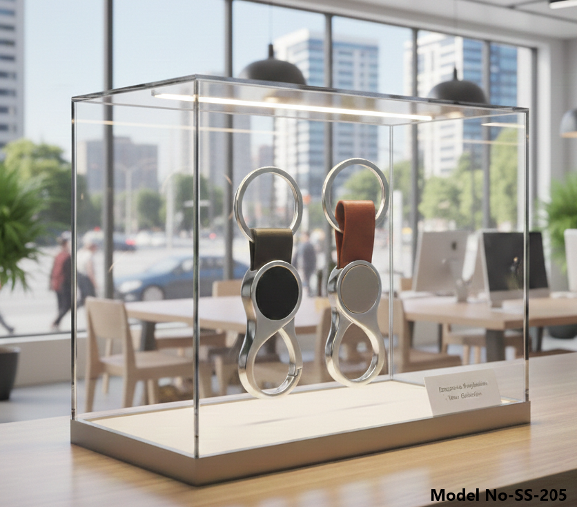 Premium Carabiner Metal Keychain with Circular Inlay and Leatherette Strap (SS-205)