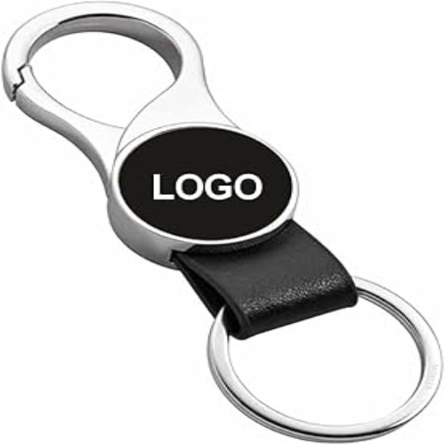 Premium Carabiner Metal Keychain with Circular Inlay and Leatherette Strap (SS-205)