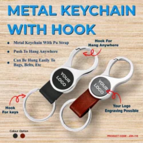 Premium Carabiner Metal Keychain with Circular Inlay and Leatherette Strap (SS-205)