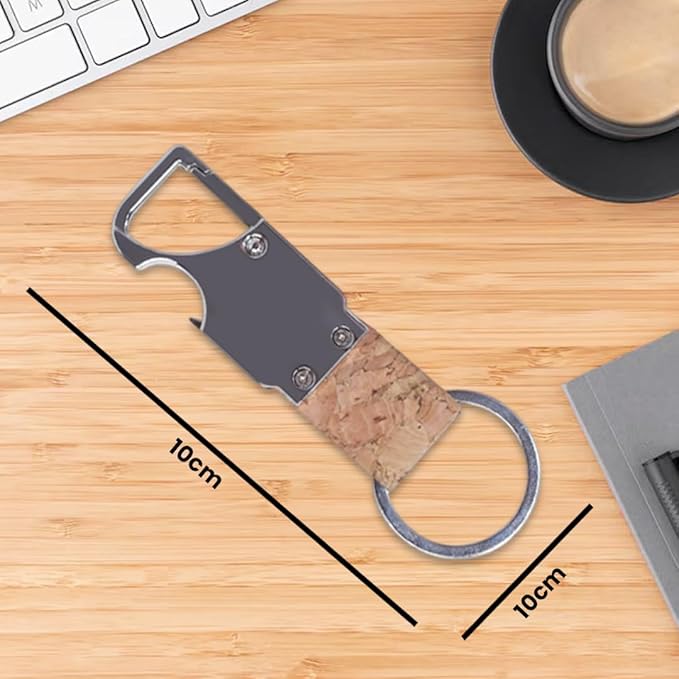 Rectangle Metal Keychain with Cork Strap (SS-204)