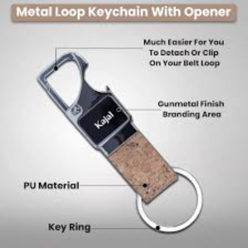 Rectangle Metal Keychain with Cork Strap (SS-204)