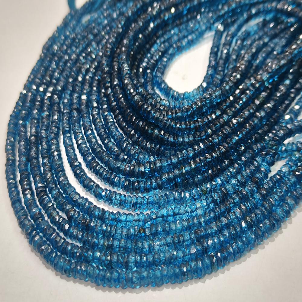 Natural Topaz 3 to 5mm Beads Rondelle Faceted London Blue Topaz color Sold per Strand 13 Inches long 