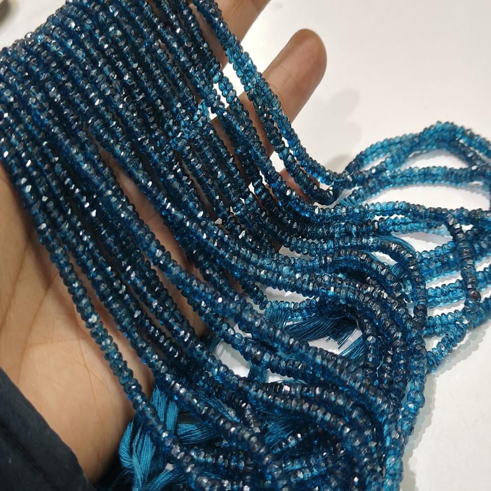 Natural Topaz 3 to 5mm Beads Rondelle Faceted London Blue Topaz color Sold per Strand 13 Inches long 