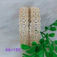 Ak 185 Cz Bangles - Nickel-free Brass, 2.4-2.8 Inch, Gold Plated | Handcrafted Floral Design, Cz Prong Setting