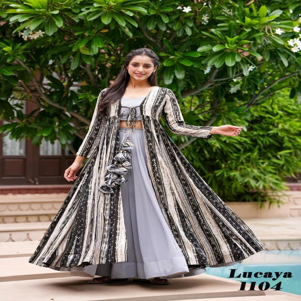 Classic Flow Anarkali Set - Color: Red-Black-Yellow-Grey