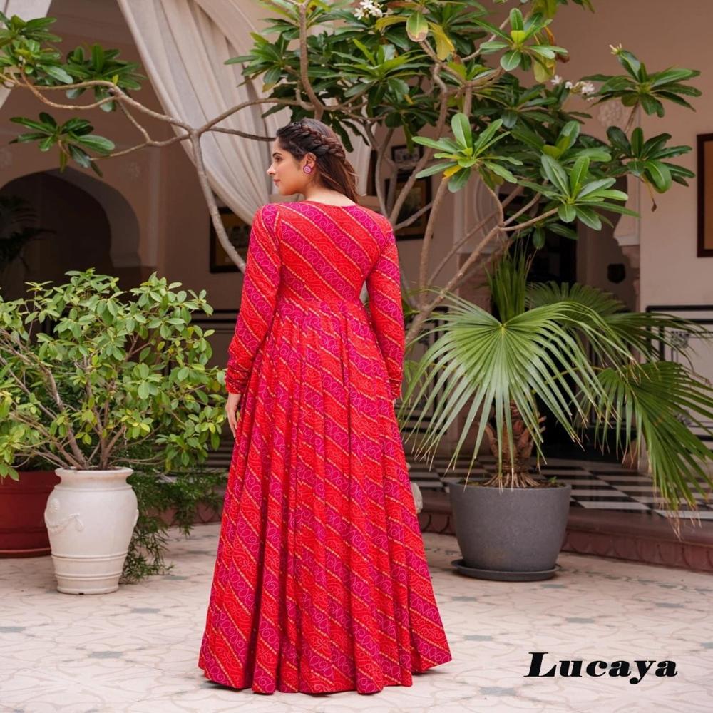Classic Flow Anarkali Set - Color: Red-black-yellow-grey