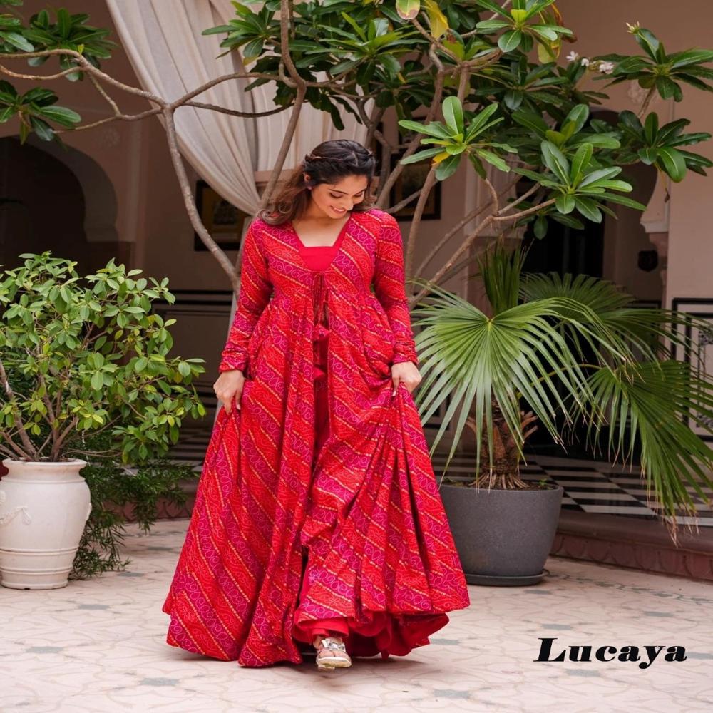 Classic Flow Anarkali Set - Color: Red-black-yellow-grey