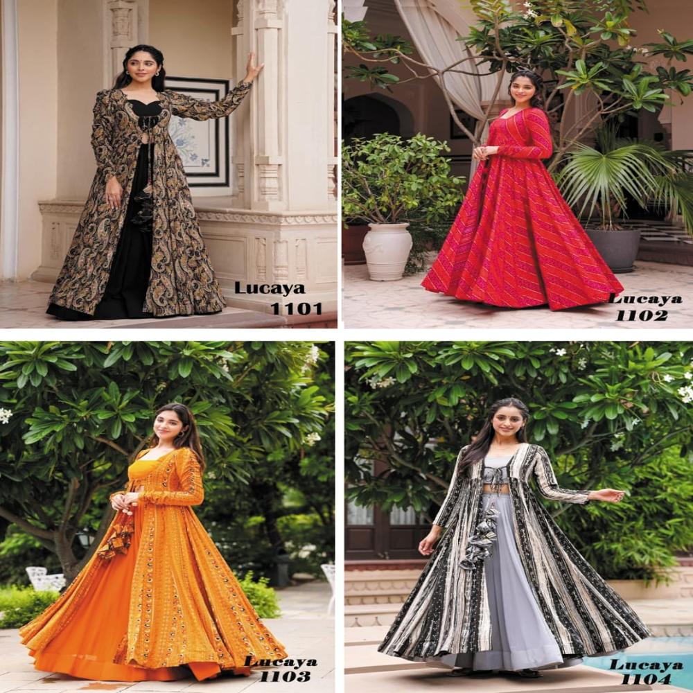 Classic Flow Anarkali Set - Color: Red-black-yellow-grey